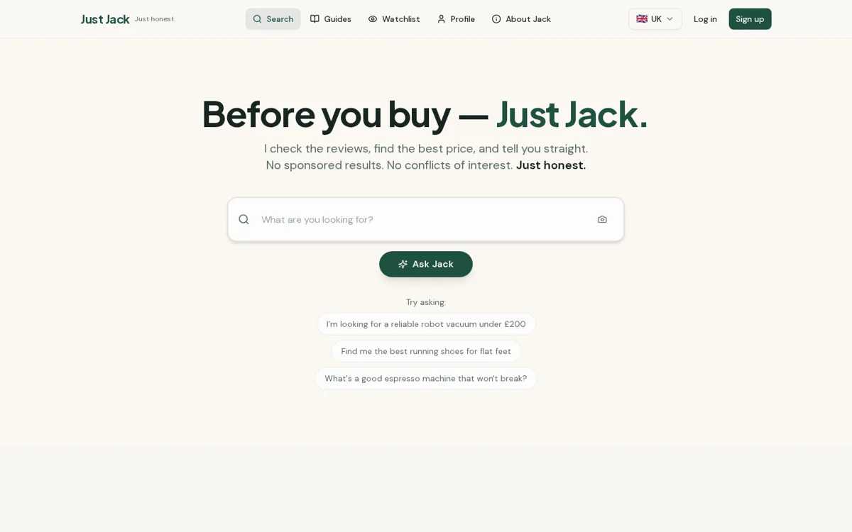 Just Jack homepage screenshot