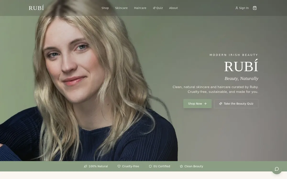 RUBÍ Beauty homepage screenshot