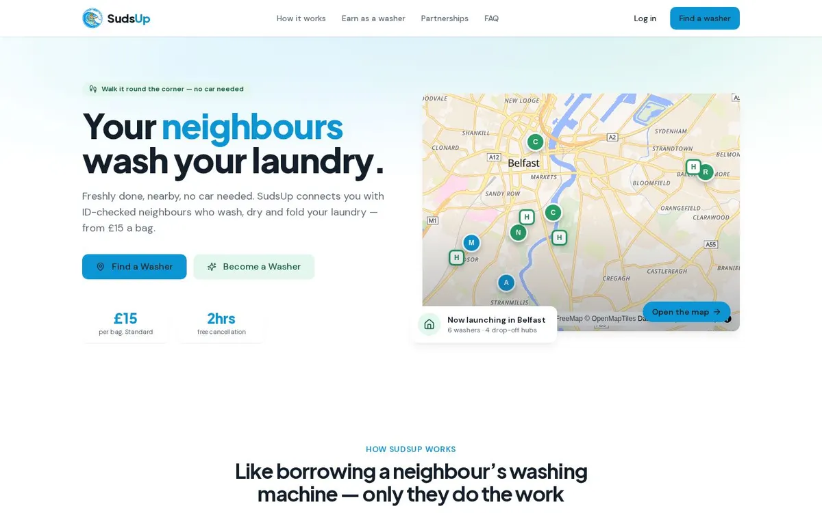 SudsUp homepage screenshot